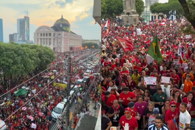 Multidão apoia Lula em manifestação no Largo São Sebastião, Manaus