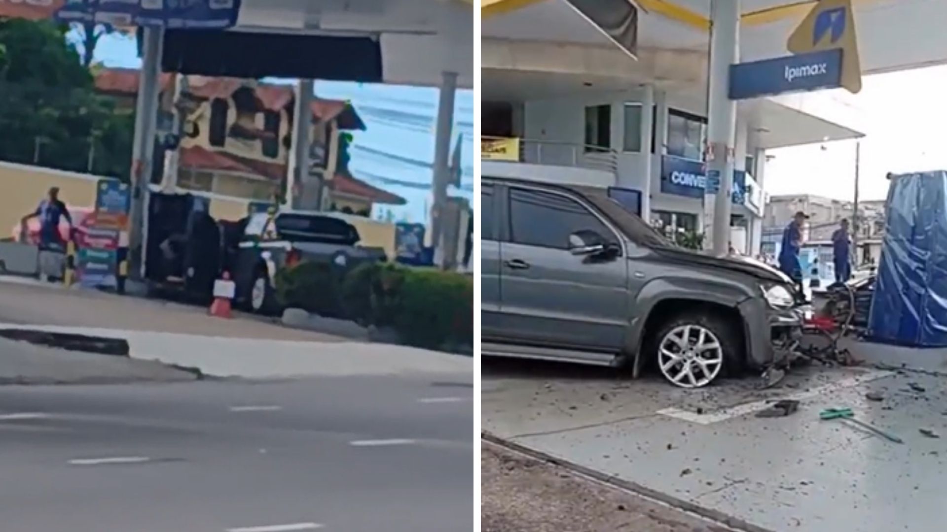 Acidente com picape derruba bombas de posto na Av. Mário Ypiranga