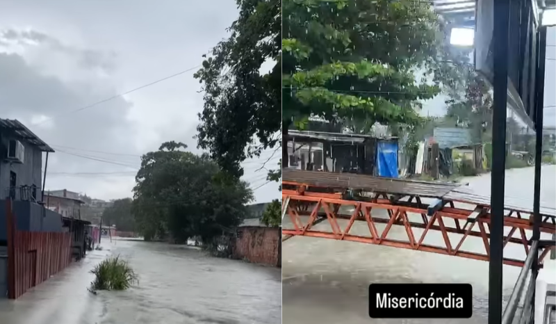 Chuva intensa causa alagamentos e transbordamento na zona leste de Manaus