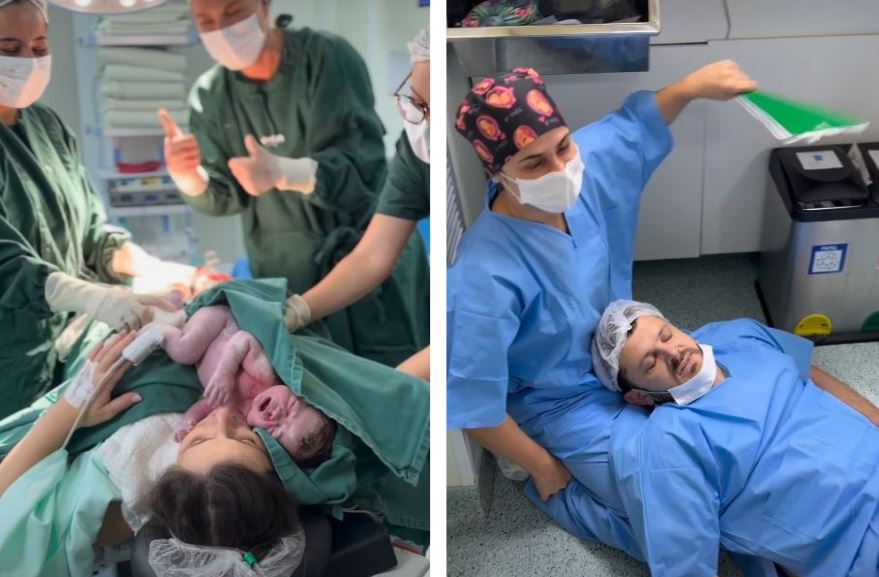 Pai desmaia durante o parto e divertiu médicos; vídeo viraliza nas redes