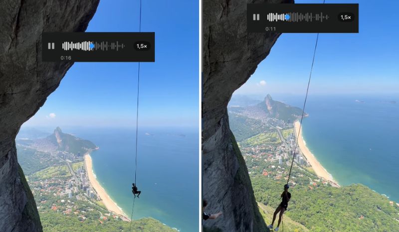 Vídeo mostra salto de pêndulo de jovem na Pedra da Gávea e reação da mãe