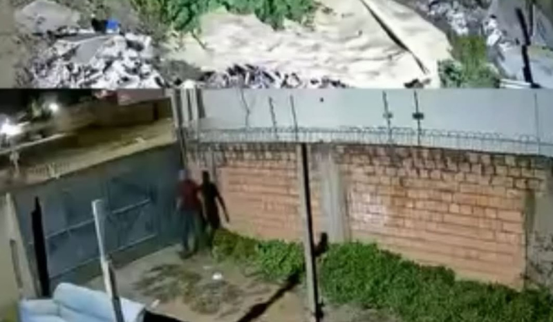 Criminoso é confrontado por câmera de segurança e foge assustado