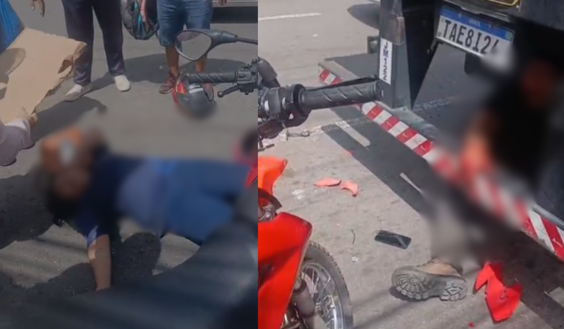 Motocicleta colide na traseira de carreta e deixa dois feridos no Distrito Industrial I