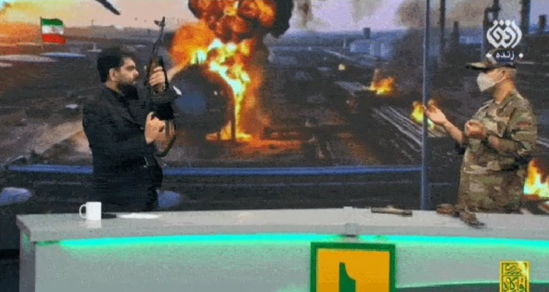 Apresentador dispara fuzil ao vivo em telejornal da Ofogh TV no Irã
