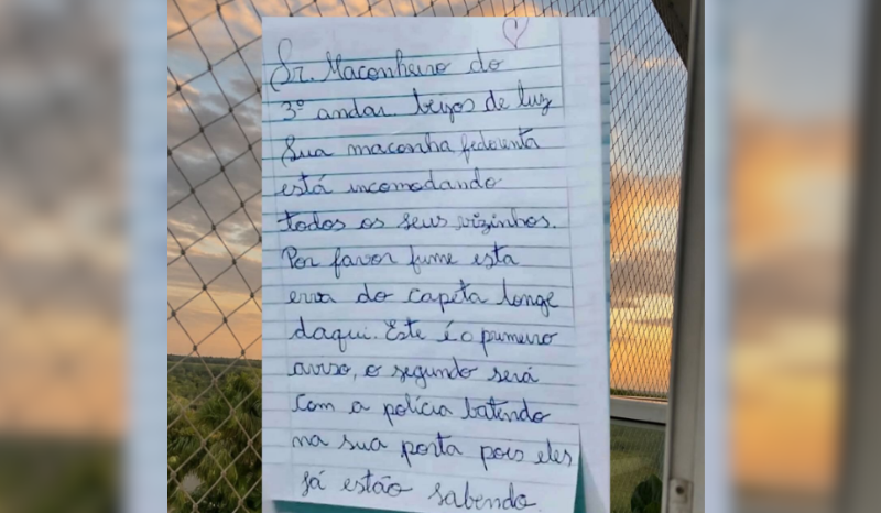 Bilhete anônimo alerta sobre cheiro de maconha em condomínio de Americana