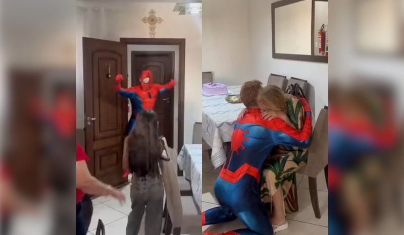 Emoção em Pouso Alegre: Mãe é Surpreendida pelo Filho Fantasiado de Homem-Aranha