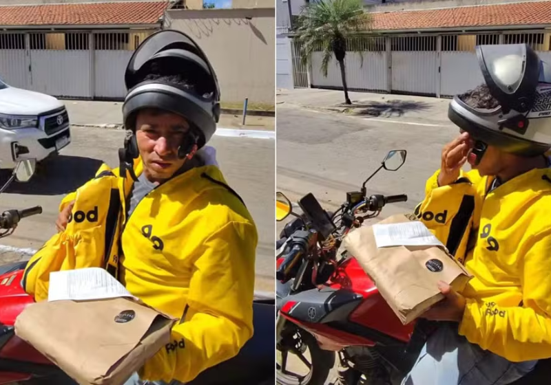 Motoboy é surpreendido com almoço durante entrega em Goiânia