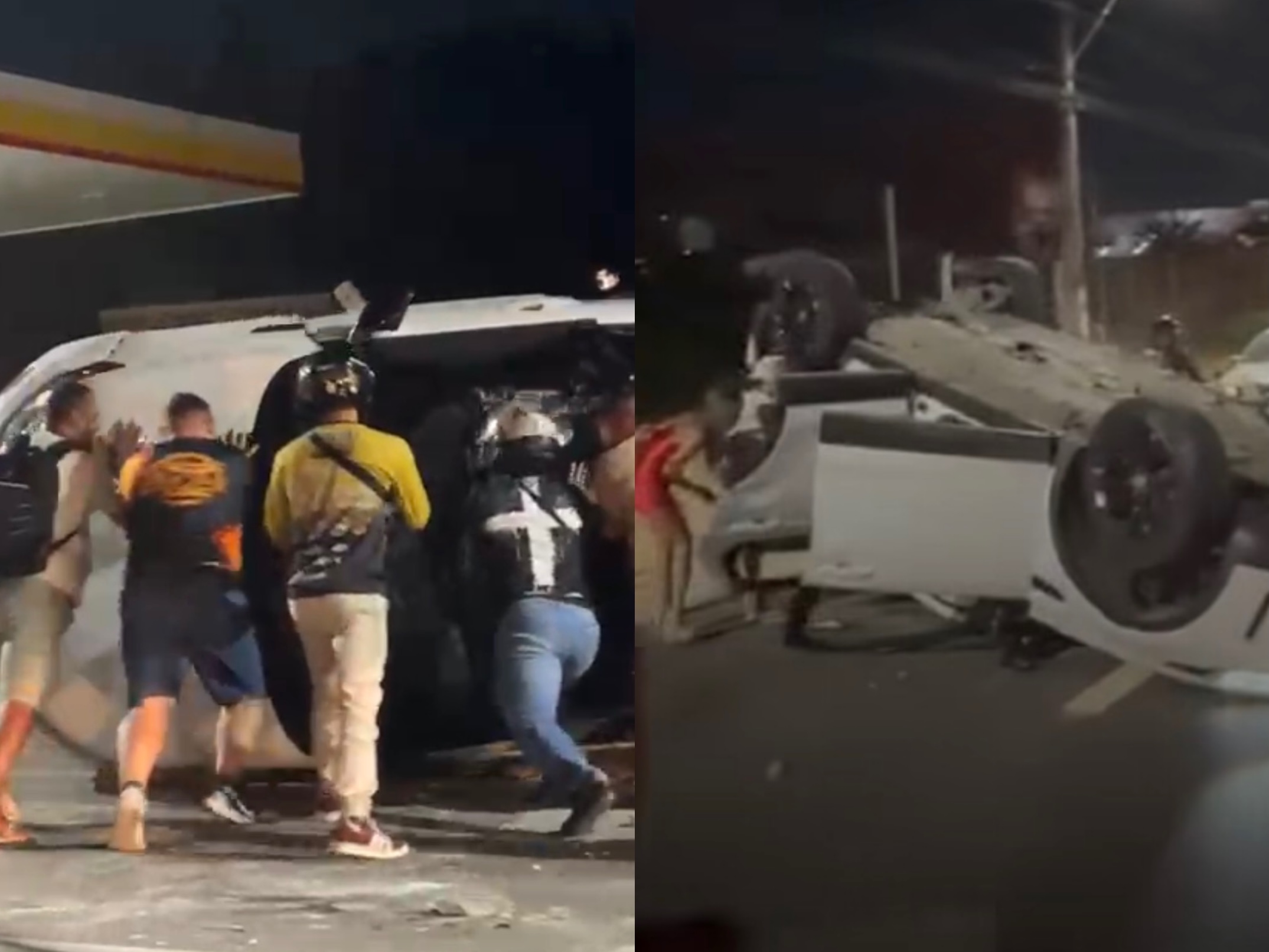 Carro capota na Avenida das Torres em Manaus