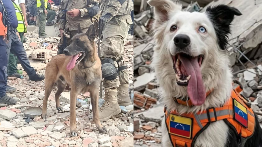 Cães heroicos ajudam na busca por vítimas de terremotos na Venezuela
