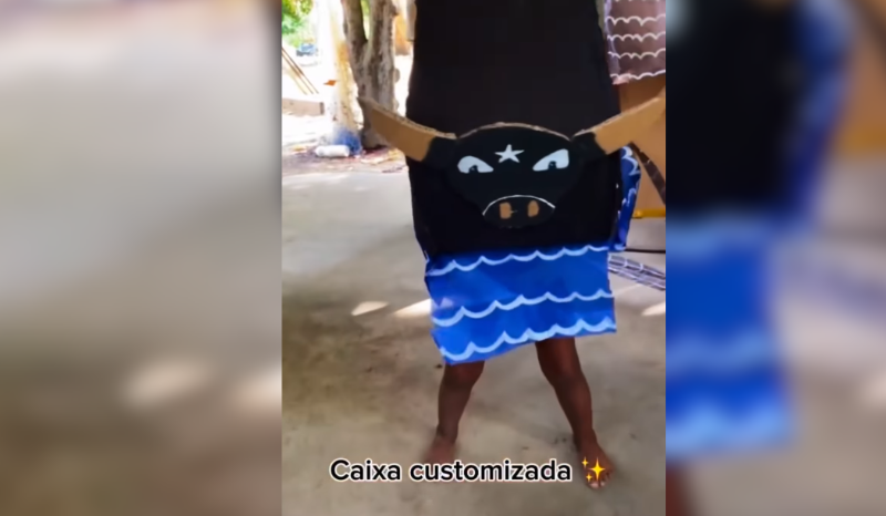 Menina de Santarém que viralizou com boi de papelão recebe presente do Caprichoso