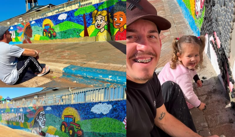 Mural com 150 mil tampinhas plásticas é criado em escola de Guaraniaçu