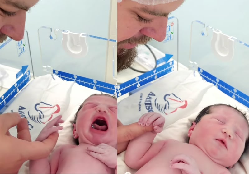 Bebê se acalma ao ouvir a voz do pai minutos após nascer em MG