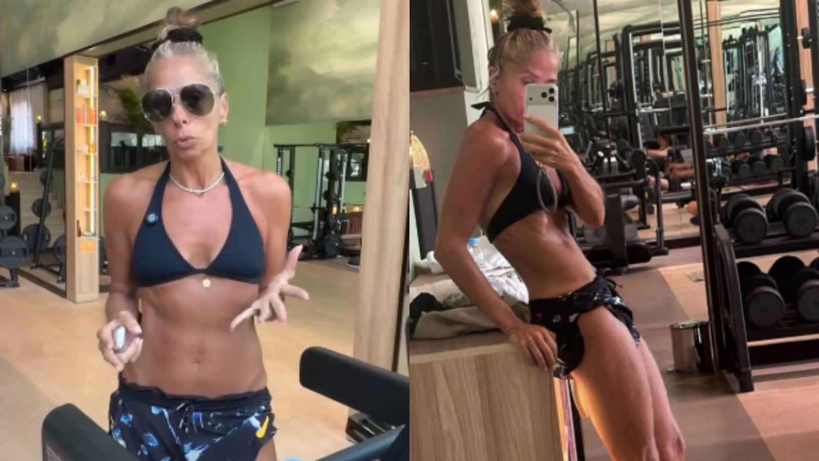 Adriane Galisteu mantém treino durante férias e fala sobre menopausa