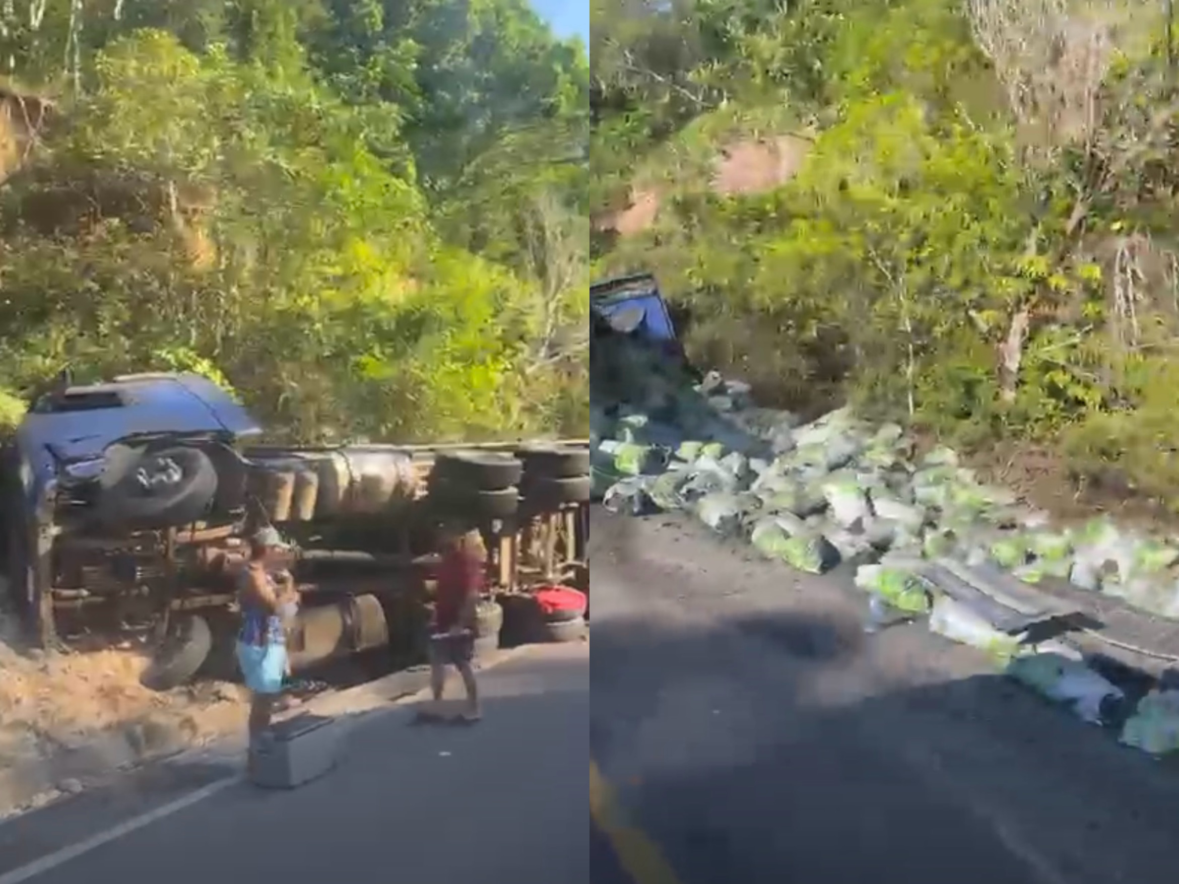 Carreta tombada na rodovia AM-179 causa lentidão e preocupa motoristas