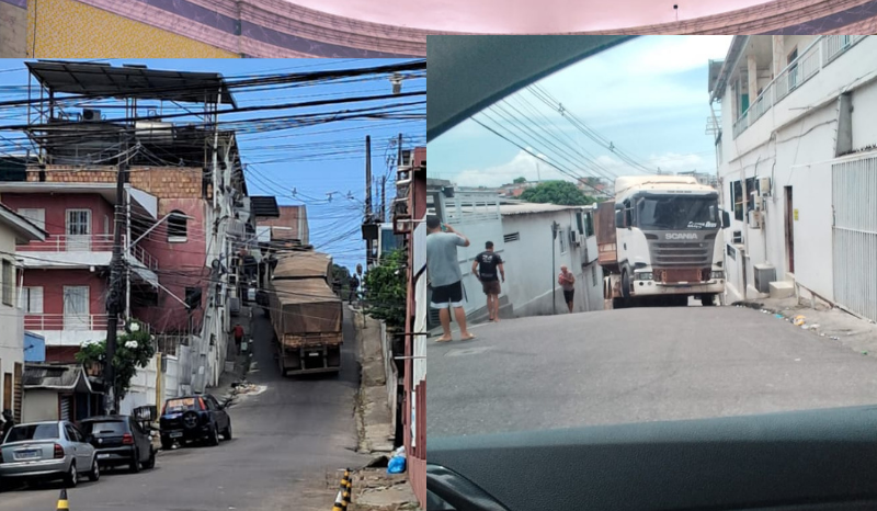 Carreta fica presa em ladeira no Santo Antônio e causa transtornos no trânsito