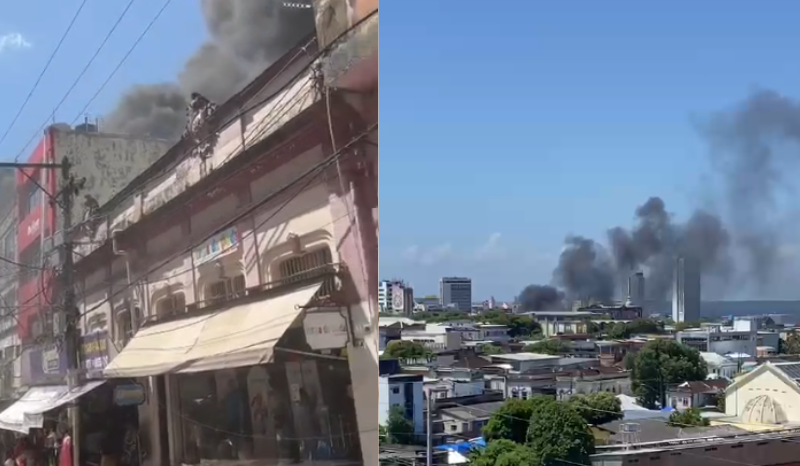 Incêndio atinge estabelecimento na rua Henrique Martins, no Centro de Manaus