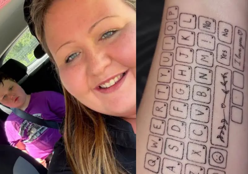Mãe tatua teclado no braço para ajudar filho autista a se comunicar