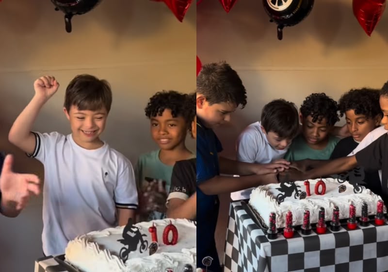 Aniversário de 10 anos de Arthur em Nova Odessa viraliza por gesto no corte do bolo