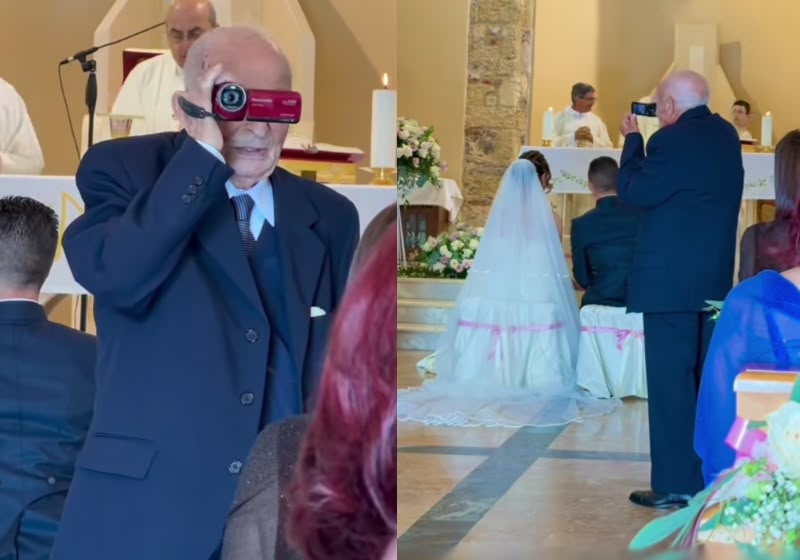 Avô de 99 anos se torna cinegrafista em casamento da neta na Itália