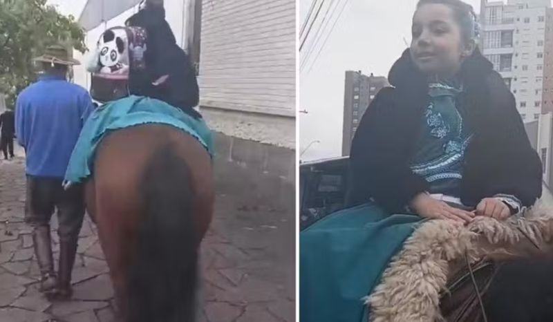 Tradicionalismo gaúcho: Pai surpreende filha ao buscá-la a cavalo