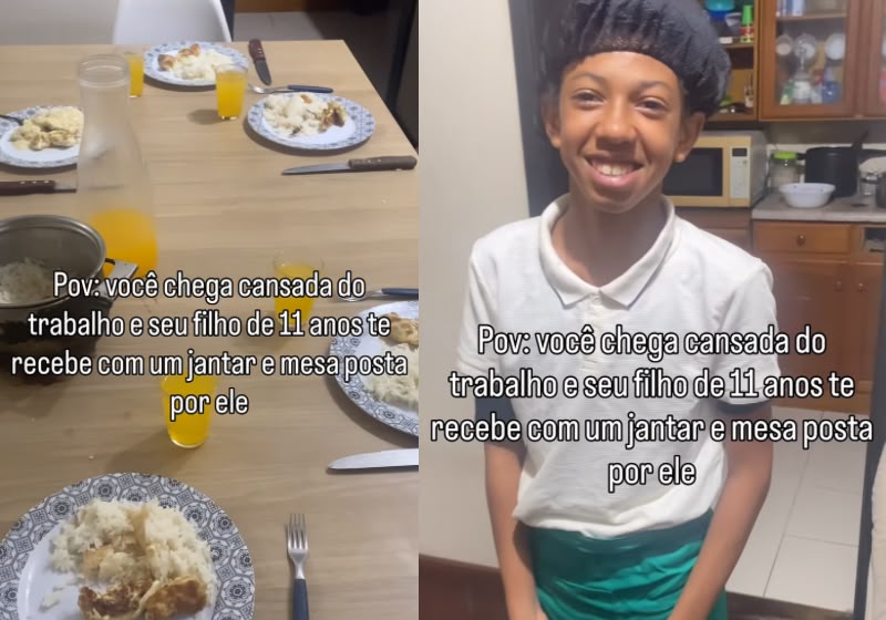 Menino de 11 anos prepara jantar especial e encanta a internet