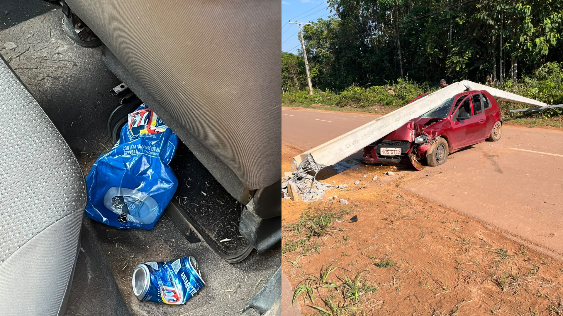 Motorista deixa carro após colidir com poste em Presidente Figueiredo