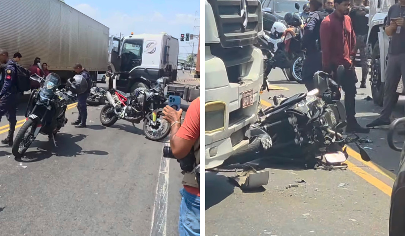 Policial da Rocam fica ferido em acidente com carretas no Distrito Industrial