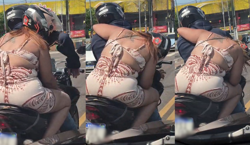 Passageira embriagada dorme na garupa de moto em Manaus; vídeo viraliza