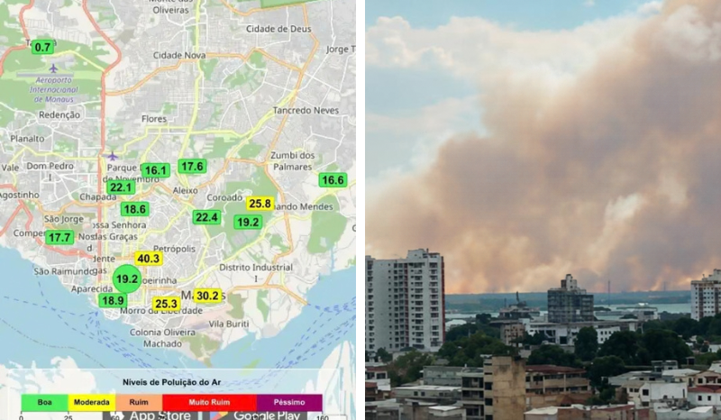 Manaus apresenta qualidade do ar moderada após incêndio no Cacau Pirêra