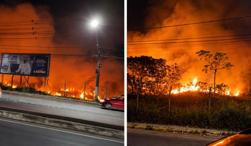 Incêndio atinge área de vegetação na avenida Torquato Tapajós em Manaus