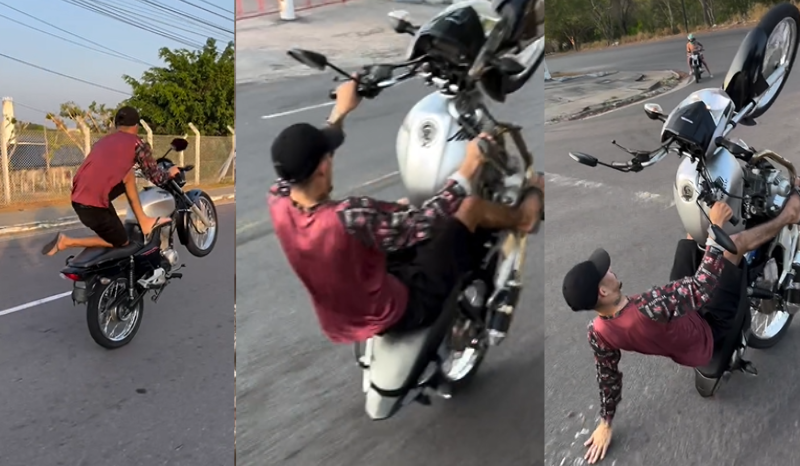Jovem é flagrado fazendo manobras perigosas em moto sem placa em Manaus