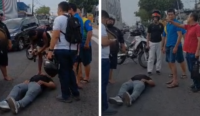 Pedestre é atropelado por motocicleta em faixa de pedestres em Manaus