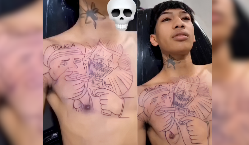 Jovem faz tatuagem de palhaço com arma na boca de policial em vídeo