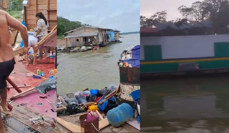 Temporal afeta comunidade no AM e provoca danos em flutuantes e escola