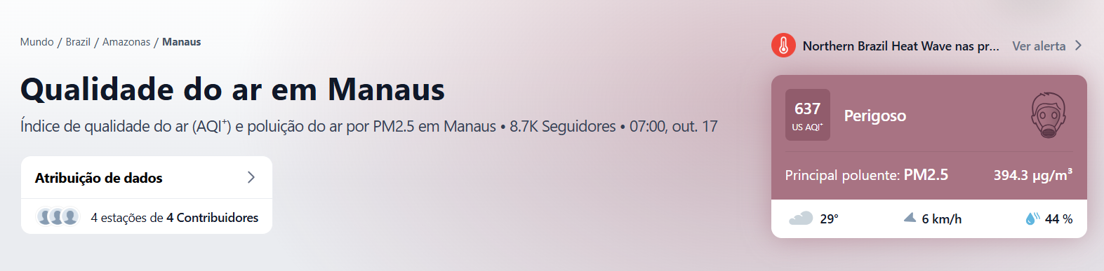 Manaus enfrenta crise de poluição: qualidade do ar atinge nível perigoso