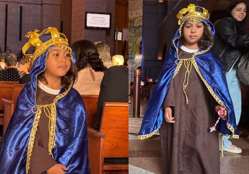 Menina de 6 anos realiza sonho de aniversário como Nossa Senhora Aparecida