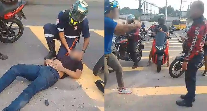 Motociclistas discutem em cima de vítima após acidente em Manaus