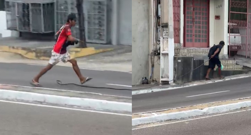 Homens são flagrados com fiação furtada na Avenida Maceió em Manaus