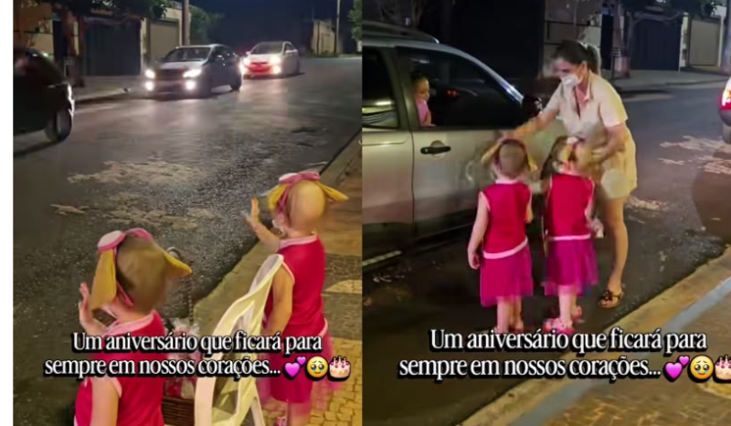 Gêmeas em tratamento contra leucemia recebem homenagem com carreata