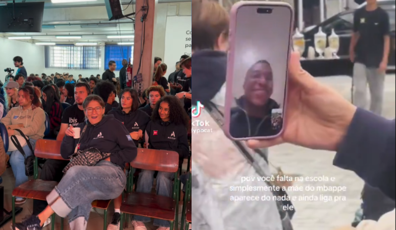 Mãe de Mbappé visita escola em São Paulo e faz videochamada com o filho