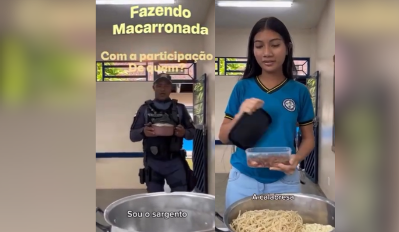 Alunos e sargento da PMAM viralizam com trend da macarronada em Rio Preto da Eva