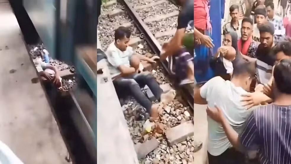 Pai se joga nos trilhos para salvar filho em estação de trem em Bangladesh