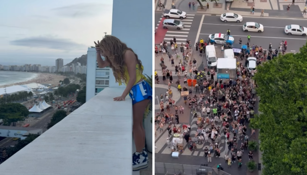 Shakira acena para fãs em frente ao Copacabana Palace no Rio