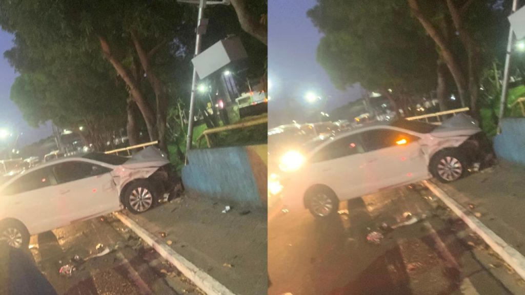 Carro descontrolado destrói radar de fiscalização na Avenida Brasil em Manaus