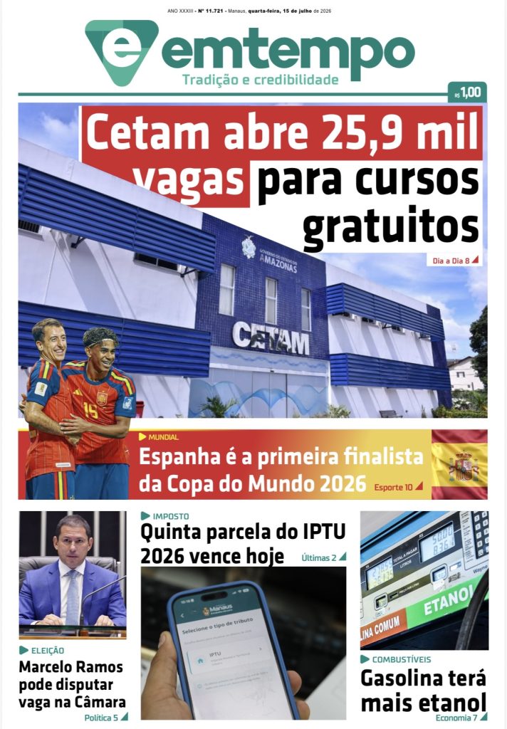 Edição do Jornal Em Tempo de 15 de julho de 2026 está disponível para download