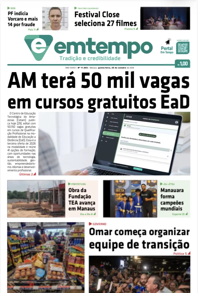 Jornal Em Tempo – edição de quinta-feira, 29 de outubro de 2026