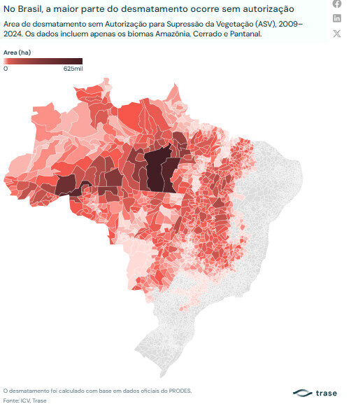 Base de dados revela alta de desmatamento não autorizado na Amazônia e Cerrado