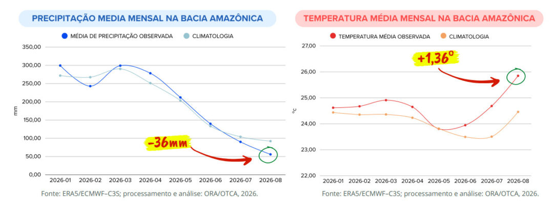Boletim da OTCA aponta seca e aumento de incêndios na Amazônia em agosto de 2026