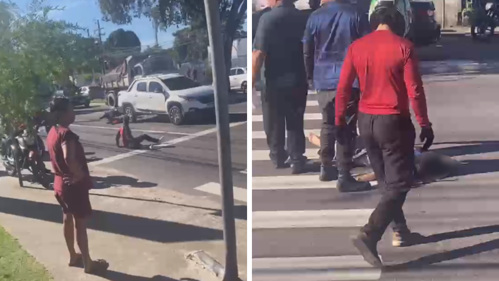 Motociclista e passageira se ferem em colisão com carro em Manaus