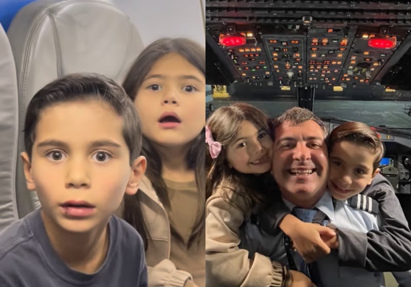 Piloto da Azul faz primeiro voo com esposa e filhos e emociona passageiros